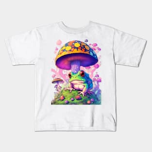 Colorful toad on mushroom field lots of pretty fantasy colors Kids T-Shirt